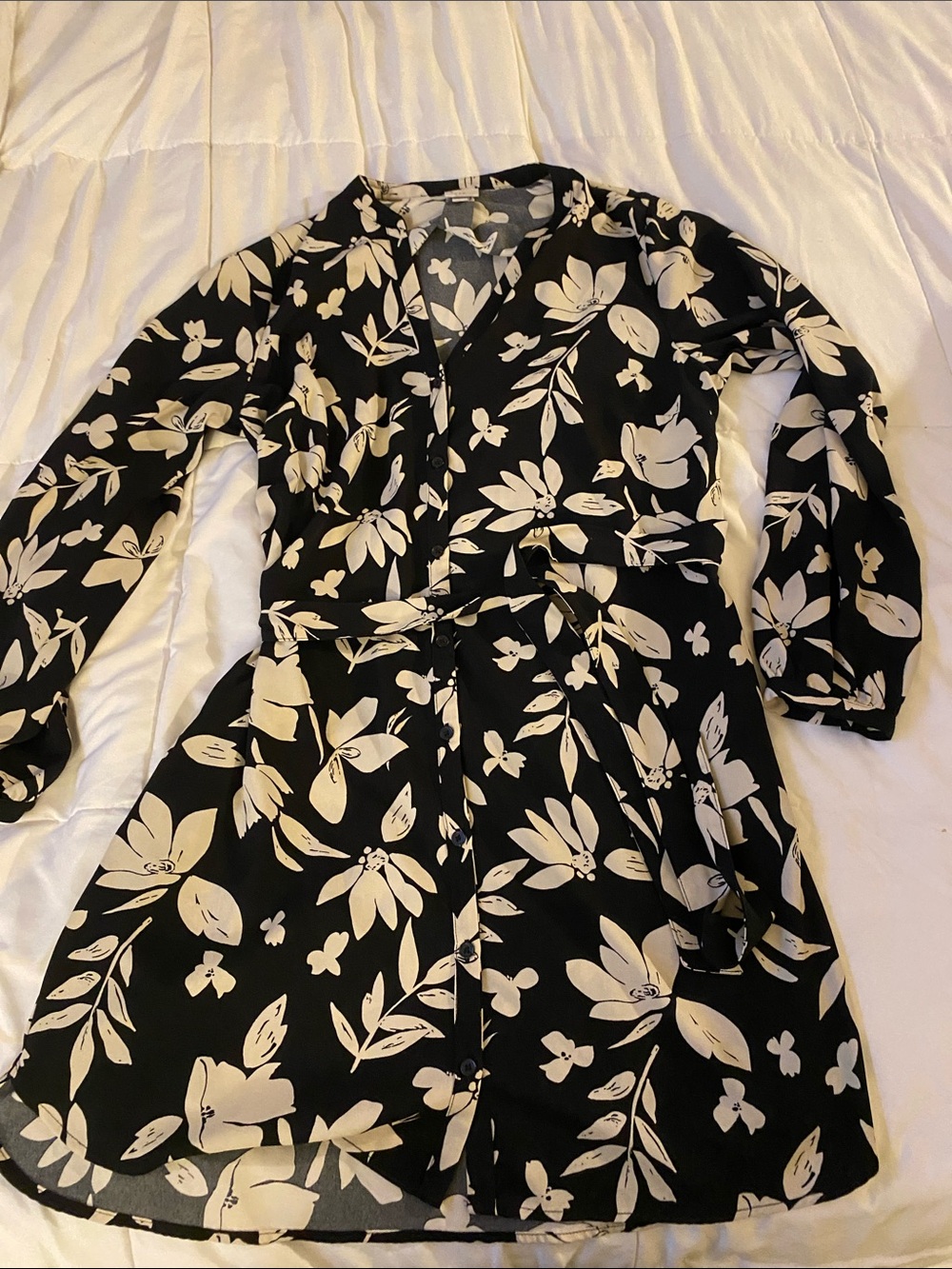 a new day Black and White Floral Wrap Mini Dress